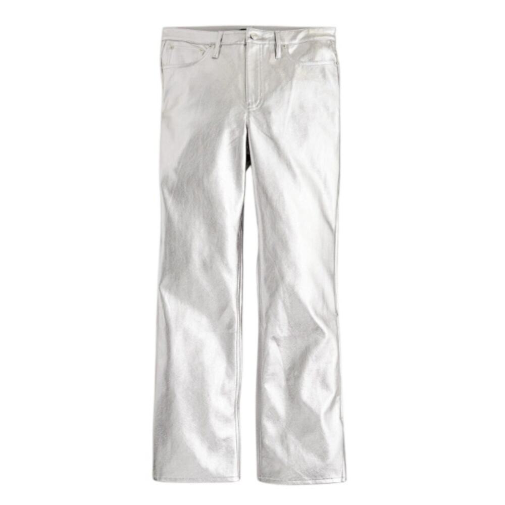 J Crew Full-length demi-boot pant in silver metallic faux leather Women's 30 NWT